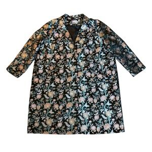 ASOS Womens Duster Coat Plus Size 24 Black Floral Brocade Metallic Topper